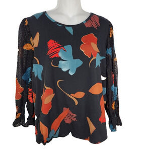 Chico’s Womens Top Size 3 XL Abstract Floral Print Chiffon Sheer 3/4 Sleeve Knit